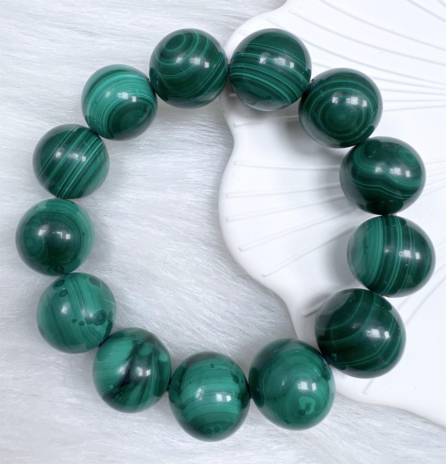 Natural Malachite Bracelet 17mm Round Beads